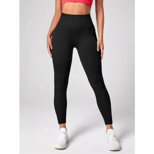 Elegant Black Sleek High Waist Active Leggings Black