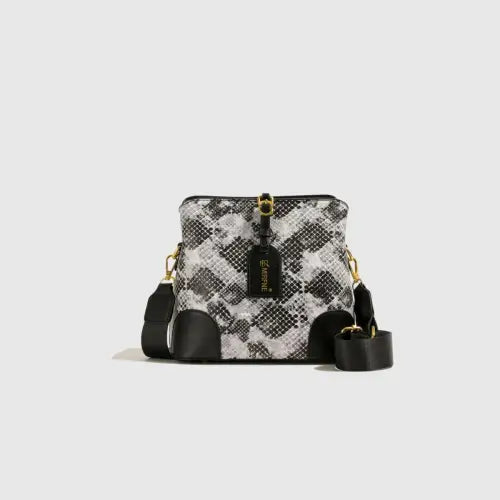 Sleek Leather Snakeskin Print Crossbody Bucket Bag Black One Size