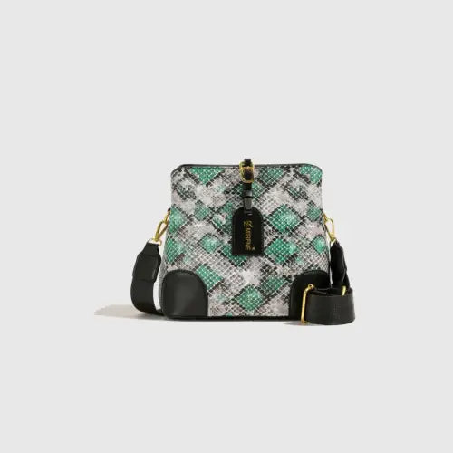 Sleek Leather Snakeskin Print Crossbody Bucket Bag