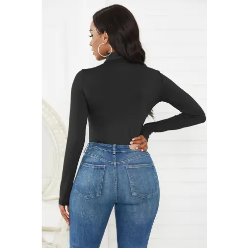 Sleek Olive Turtleneck Long Sleeve Bodysuit for Effortless Style