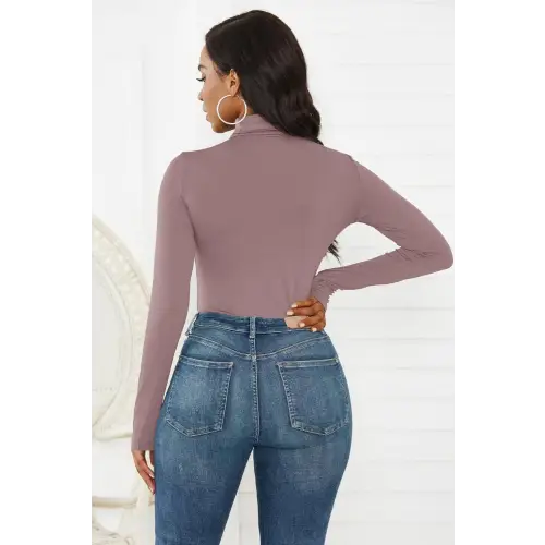 Sleek Olive Turtleneck Long Sleeve Bodysuit for Effortless Style