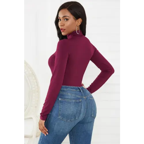 Sleek Olive Turtleneck Long Sleeve Bodysuit for Effortless Style