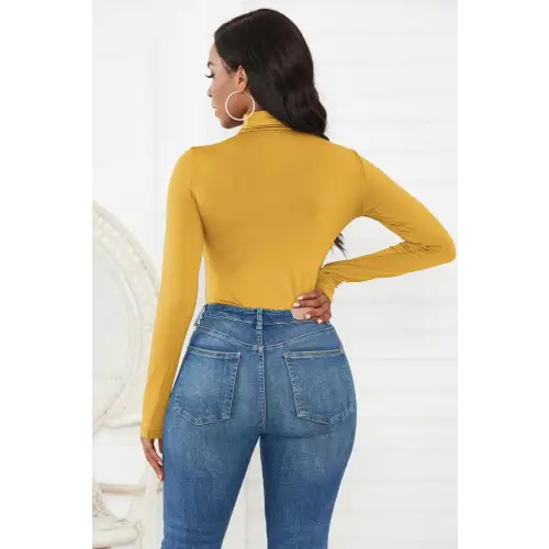 Sleek Olive Turtleneck Long Sleeve Bodysuit for Effortless Style