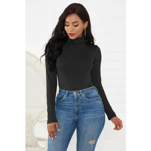 Sleek Olive Turtleneck Long Sleeve Bodysuit for Effortless Style