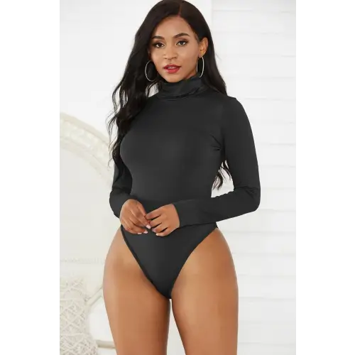 Sleek Olive Turtleneck Long Sleeve Bodysuit for Effortless Style