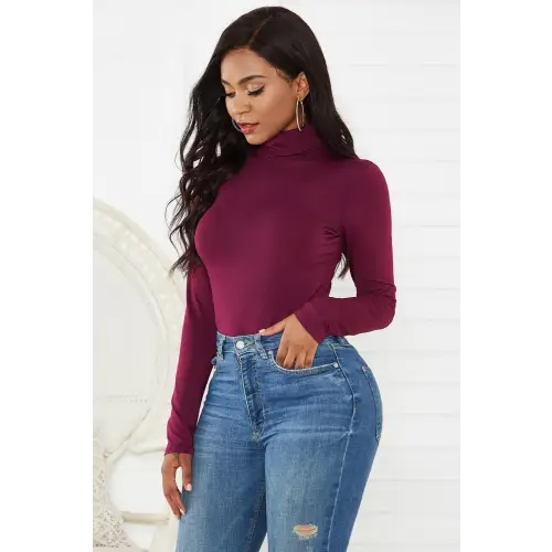 Sleek Olive Turtleneck Long Sleeve Bodysuit for Effortless Style