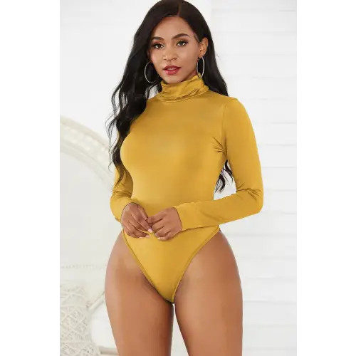 Sleek Olive Turtleneck Long Sleeve Bodysuit for Effortless Style