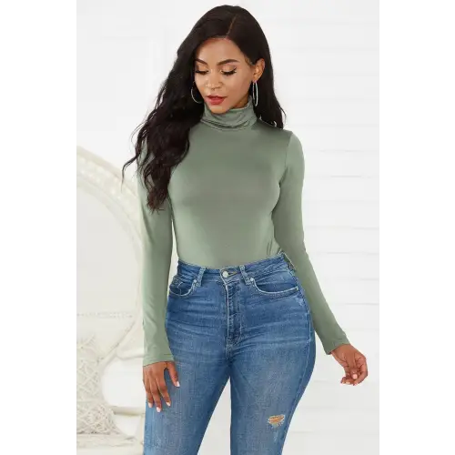 Sleek Olive Turtleneck Long Sleeve Bodysuit for Effortless Style