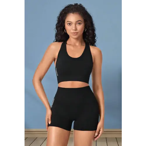 Sleek Cropped Black Sports Set Black
