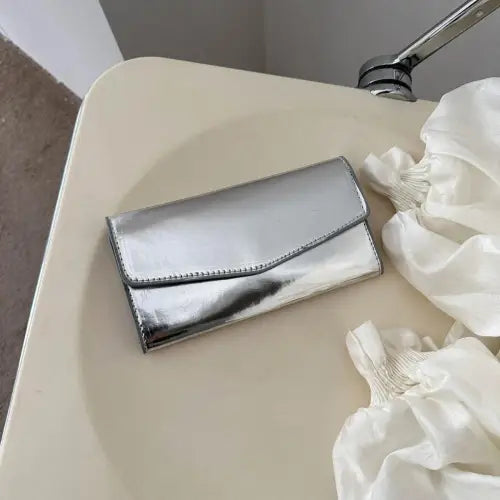 Sleek Silver PU Leather Small Wallet Silver One Size