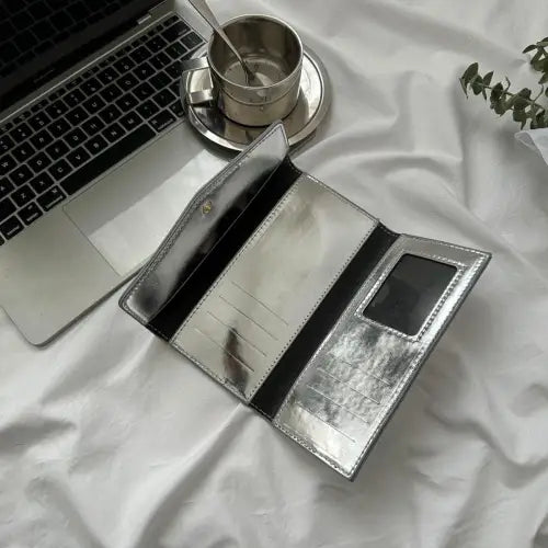 Sleek Silver PU Leather Small Wallet