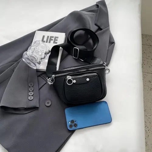 Sleek Silver Texture PU Leather Crossbody Bag