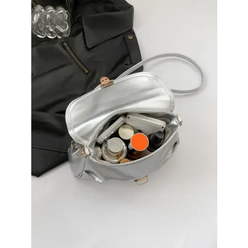 Sleek Silver Leather Adjustable Strap Crossbody Bag