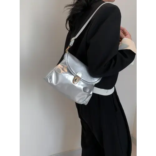 Sleek Silver Leather Adjustable Strap Crossbody Bag