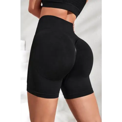 Black Slim Fit High Waistband Exercise Shorts
