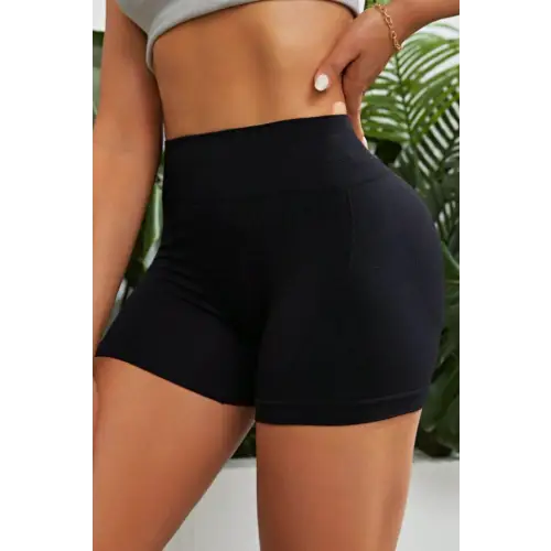 Black Slim Fit High Waistband Active Shorts Black