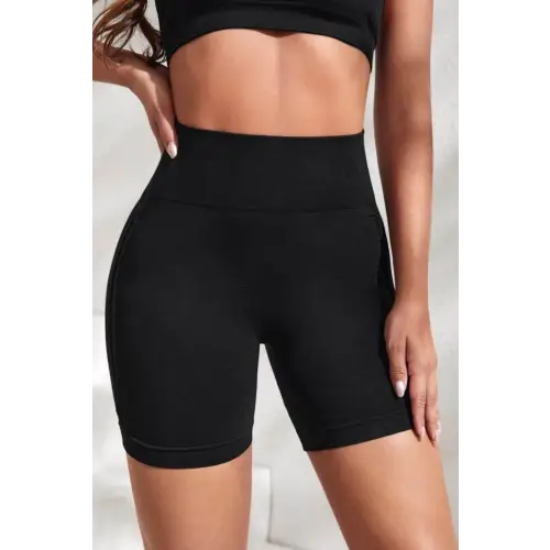 Black Slim Fit High Waistband Exercise Shorts