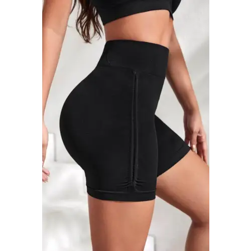 Black Slim Fit High Waistband Exercise Shorts