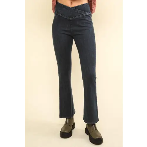 Crossover Denim Leggings Black