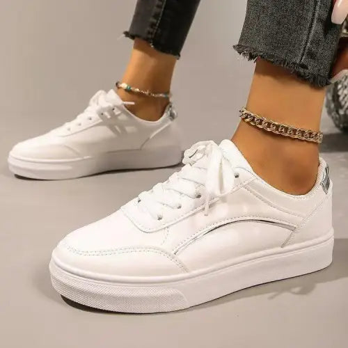 White Leather Sneakers Silver