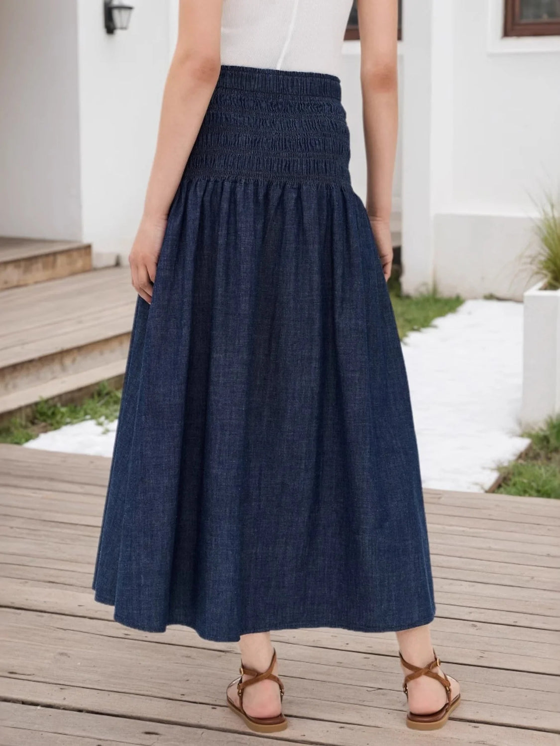 Smocked Stretch Dark Blue Skirt