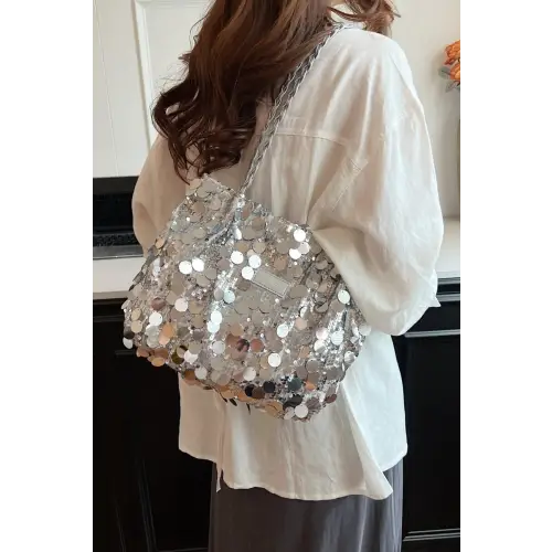 Sparkle in Style with the Sequin Braided Strap Shoulder Bag Silver One Size