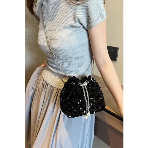 Sparkle in Style with Sequin Chain Drawstring Bucket Bag
