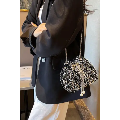 Sparkle in Style with Sequin Chain Drawstring Bucket Bag