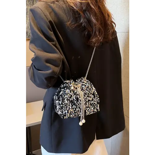 Sparkle in Style with Sequin Chain Drawstring Bucket Bag