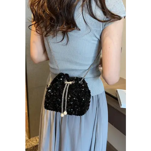 Sparkle in Style with Sequin Chain Drawstring Bucket Bag