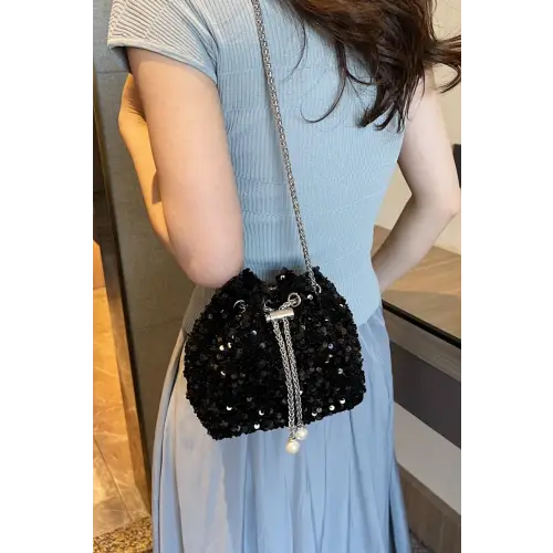 Sparkle in Style with Sequin Chain Drawstring Bucket Bag