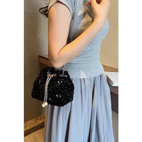 Sparkle in Style with Sequin Chain Drawstring Bucket Bag