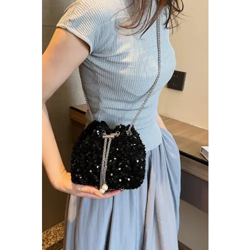 Sparkle in Style with Sequin Chain Drawstring Bucket Bag