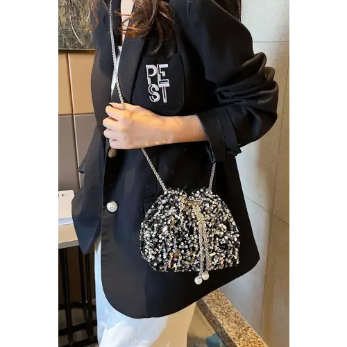 Sparkle in Style with Sequin Chain Drawstring Bucket Bag