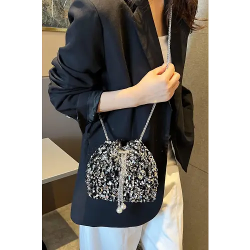 Sparkle in Style with Sequin Chain Drawstring Bucket Bag