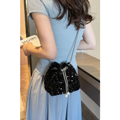 Sparkle in Style with Sequin Chain Drawstring Bucket Bag