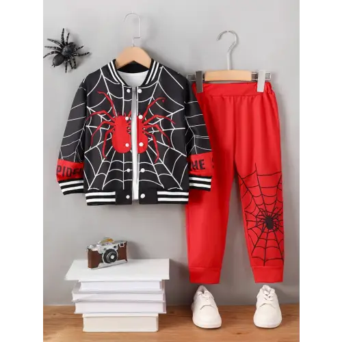 Spider Baseball Collar Set Black Red