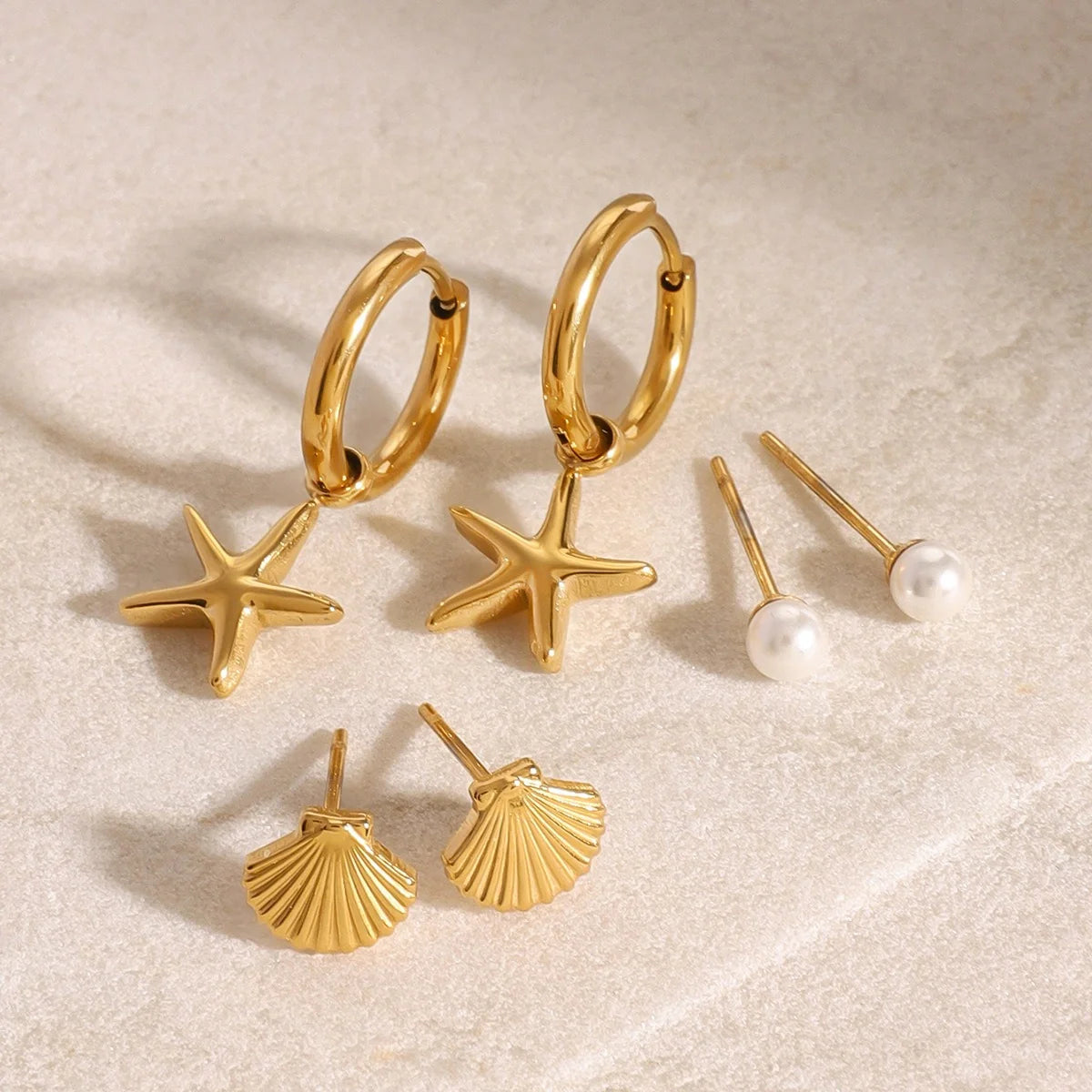 Starfish Shell Pearl Earrings