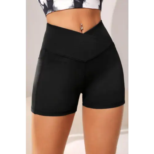 Stretchy Wide Waistband Active Shorts with Pockets