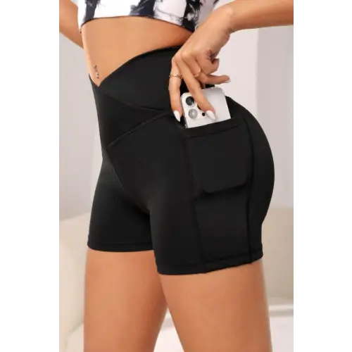 Stretchy Wide Waistband Active Shorts with Pockets