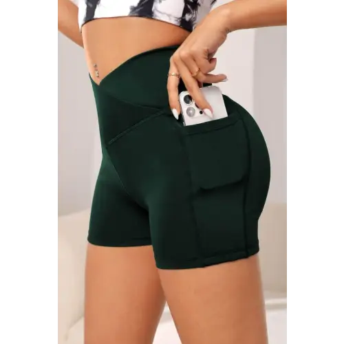Stretchy Wide Waistband Active Shorts with Pockets