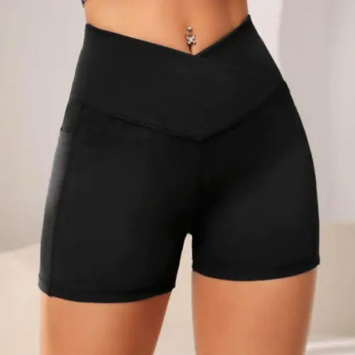 Stretchy Wide Waistband Active Shorts with Pockets