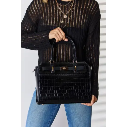 Leather Crocodile Handbag Black One Size