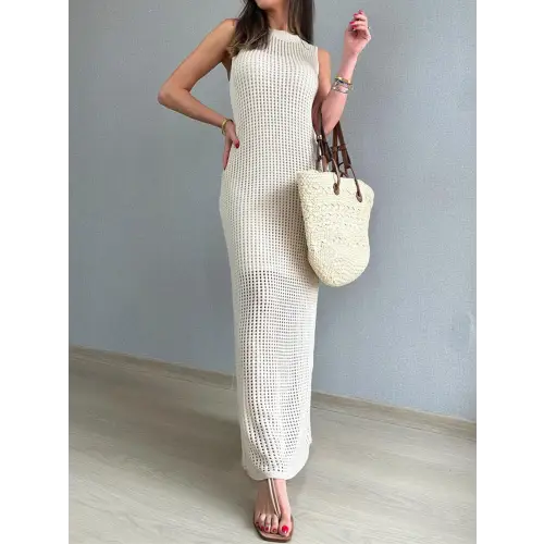 Stunning Slit Cover Up Maxi Dress Beige
