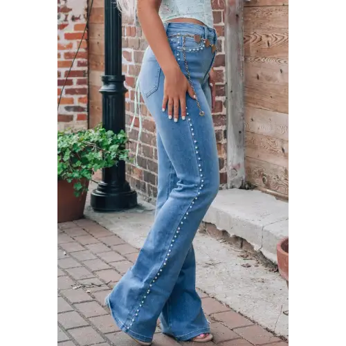 Pearl Trim Medium Waist Jeans
