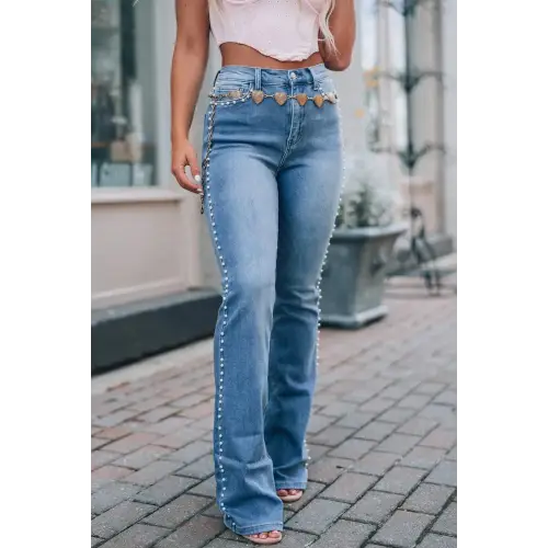 Pearl Trim Medium Waist Jeans Medium