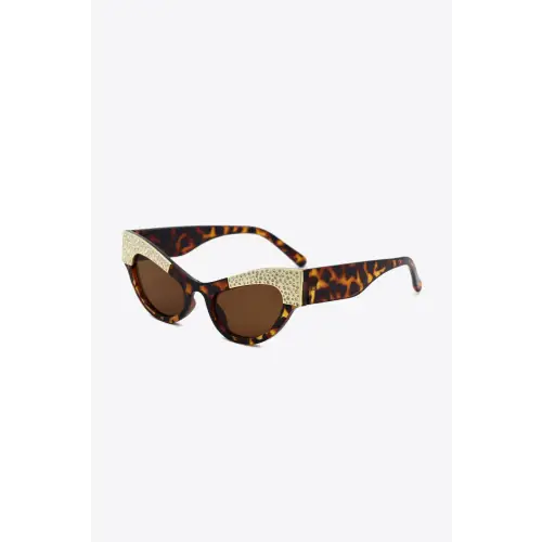 Stunning Rhinestone Trim Cat-Eye Sunglasses with UV400 Protection Brown One Size
