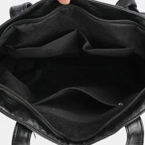 Stylish Black Leather Medium Handbag