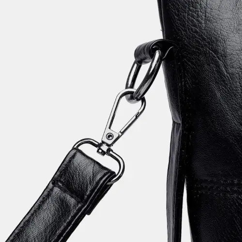 Stylish Black Leather Medium Handbag