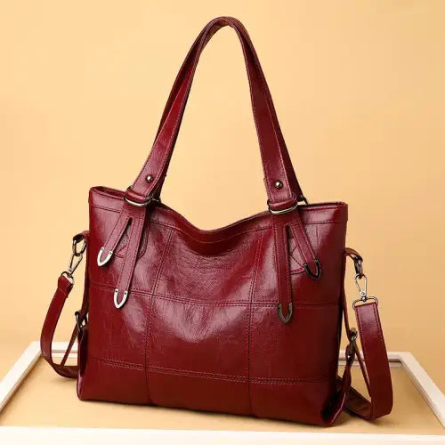Stylish Black Leather Medium Handbag